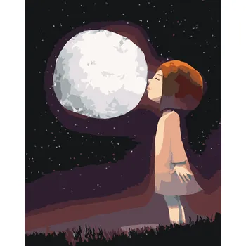 ZUTY Malování podle čísel - DÍVKA LÍBAJÍCÍ MĚSÍC Rozměr: 40x50 cm, Rámování: bez rámu a bez vypnutí plátna