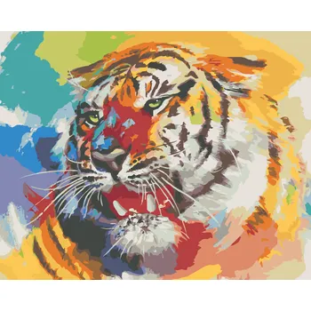 ZUTY Malování podle čísel - TYGR A BARVY POHLED (D. RUSTY RUST) Rozměr: 40x50 cm, Rámování: vypnuté plátno na rám