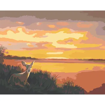 Hračka ZUTY Malování podle čísel - LEŽÍCÍ SRNA A ZÁPAD SLUNCE (D. RUSTY RUST) Rozměr: 40x50 cm, Rámování: bez rámu a bez vypnutí plátna