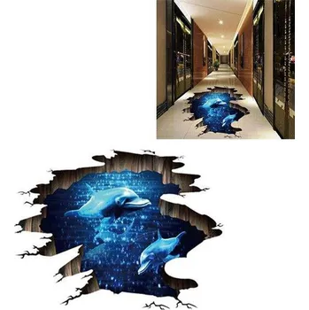 Samolepící dekorace Samolepka na zeď | 3D samolepka na podlahu, styl delfíni - 60 x 90 cm