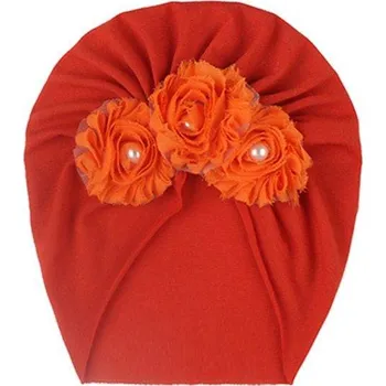 Pokrývka hlavy Semišová čepice pro děti | čepička pro miminka s květinami - Červená 1