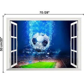Samolepící dekorace 3D dětská tapeta | nálepka na zeď - Fotbalový míč v okně