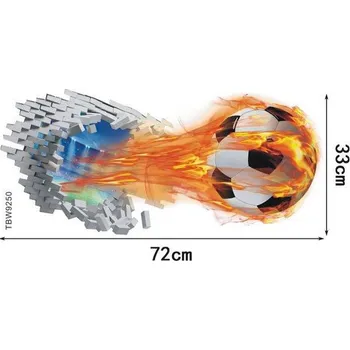 Samolepící dekorace 3D dětská tapeta | nálepka na zeď - Fotbalový míč v ohni