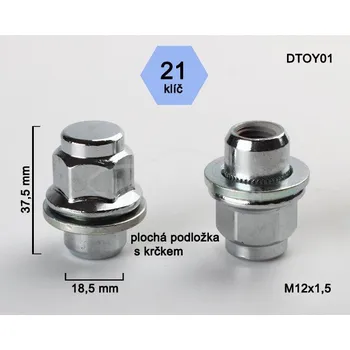 Matice na kolo AJIMEX Kolová matice M12x1,5 s plochou podložkou zavřená, klíč 21 (DTOY01) chrom M12x1,5 37.5 mm