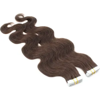 Příčesek 50cm Tape hair / pu extension / Tape IN lidské vlasy remy vlnité – tmavě hnědá