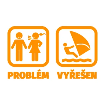 Samolepící dekorace SAMOLEPKA Problém? Vyřešen 009 plachtění (06 - oranžová) NA AUTO, NÁLEPKA, FÓLIE, POLEP, TUNING, VLASTNÍ TEXT, TISK, AUTOSAMOLEPKY.cz, POLEPY, OBRÁZEK, LOGO, SAMOLEPKY