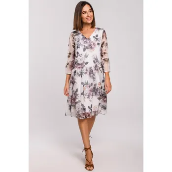 Dámské šaty Šifonové šaty s květinami a elastickým pasem STYLE S214 Barva: Bílá, Velikost: L