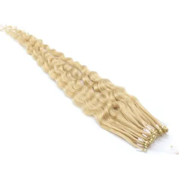 Příčesek 60cm vlasy pro metodu Micro Ring / Easy Loop 0,7g/pr. kudrnaté – nejsvětlejší blond