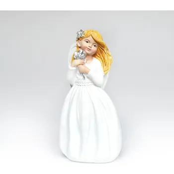 Figurka Anděl s květinou, polyresin, 15 cm