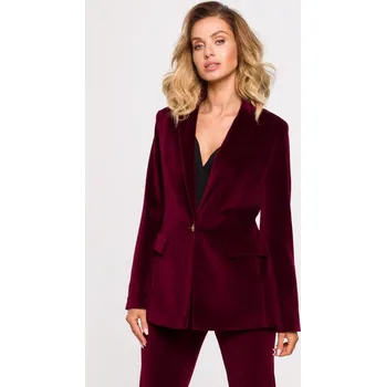 Dámské sako Sametové sako na jeden knoflík MOE M643 Barva: Vínová, Velikost: M