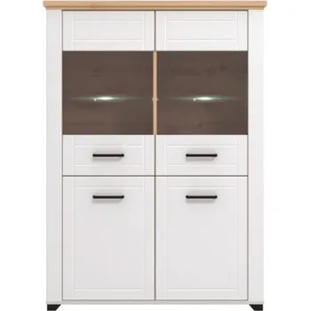 Obývací stěna Nízká vitrína s osvětlením polic Lotta - bílá/dub artisan