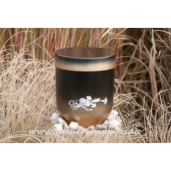 Smuteční dekorace Urna hliníková malá černozlatá s karafiátem