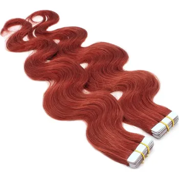 Příčesek 50cm Tape hair / pu extension / Tape IN lidské vlasy remy vlnité – měděná