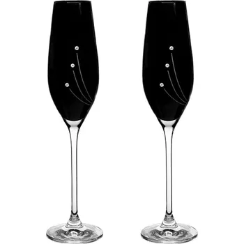 Sklenice Bohemia Crystal Sklenice na sekt, přátelská souprava paprsky - 2 ks. černé Swarovski, Preciosa 210 ml 2 černé