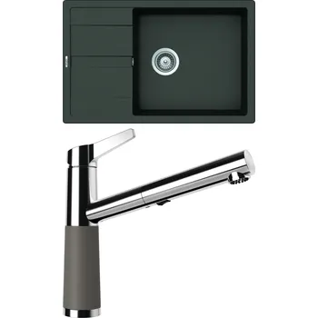 Granitový dřez Set Schock S19-7 (dřez Manhattan D-100LS Asphalt + baterie SC-510.120 Asphalt)