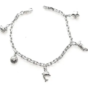 Náramek Stříbrný náramek s přívěsky - R3 - 17 cm (Stříbrný náramek s kačenkou, delfínem, tukanem..)