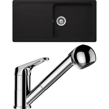 Granitový dřez Set Schock S26-7 (dřez Formhaus D-100L Onyx + baterie Cosmo.120 Chrom)