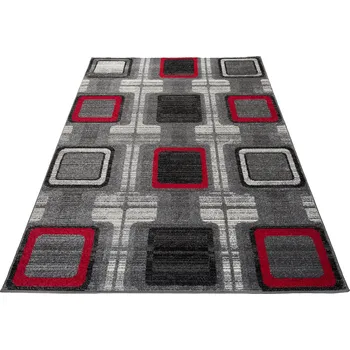 Koberec Moderní koberec Jawa - čtverce 5 - šedý/červený Rozměr koberce: 80x150 cm