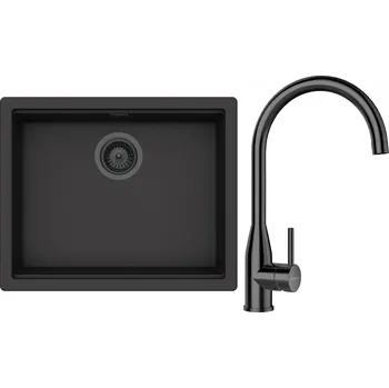 Granitový dřez Set Schock S28-5 (dřez Kiruna N-100L Dusk + baterie Kavus Gunmetal + komponenty Gunmetal)