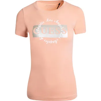 Dámské oblečení GUESS DÁMSKÉ TRIČKO T-SHIRT SS CN ROUND LOGO TEE BROSKVOVÉ W3GI38J1314 G6J5 Velikost: XS