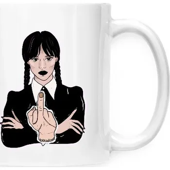 Hrnek malý bílý s potiskem Wednesday Adams