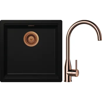 Granitový dřez Set Schock S27-4 (dřez Kiruna N-100 Night + baterie Kavus Měď + komponenty Měď)