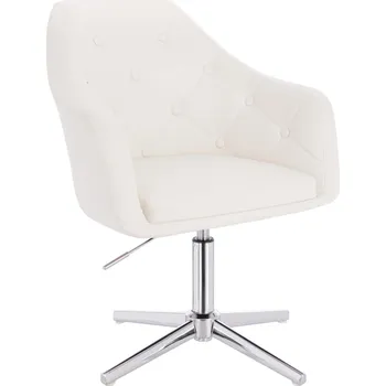 Kadeřnické křeslo ekokůže Hamar na stříbrném kříži - bílé