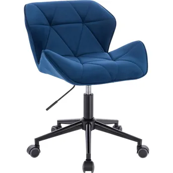 Kosmetická židlička velur Horten na černé podstavě s kolečky - modré