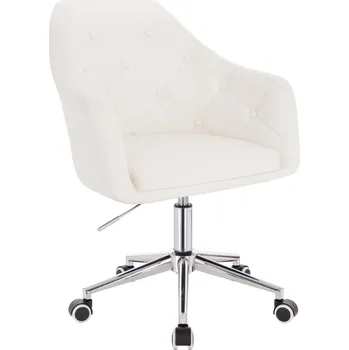 Kadeřnické křeslo ekokůže Hamar na stříbrné podstavě s kolečky - bílé