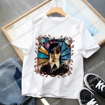 Dívčí bílé tričko s potiskem Wednesday Addams Varianta: TT0346, Velikost: 5T