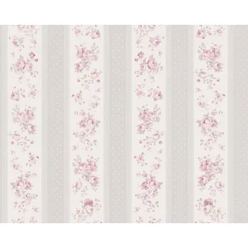 Tapeta Vliesová tapeta pruhy, květy a tečky - šedá, růžová, bílá, 390692 / Tapety na zeď 39069-2 Maison Charme (0,53 x 10,05 m) A.S.Création