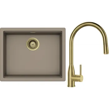 Granitový dřez Set Schock S28-8 (dřez Kiruna N-100L Twilight + baterie Kavus.120 White Gold + komponenty White Gold)