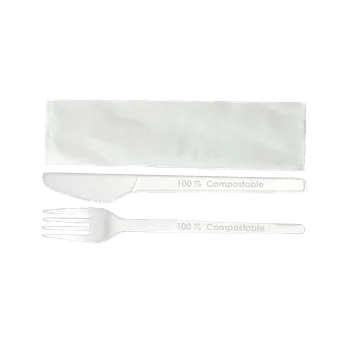 Příbor EcoPack Příborový set PLA vidlička + nůž + ubrousek 16 cm bal/50 ks Balení: 500