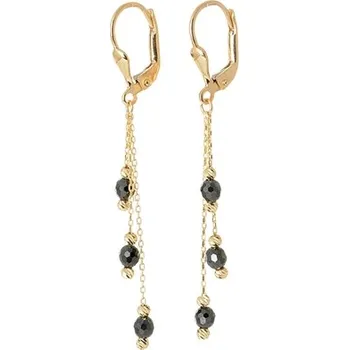 Náušnice Náušnice ze žlutého zlata s řetízky s černými zirkony NA1165F + DÁREK ZDARMA