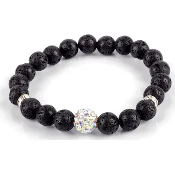 Náramek Náramek láva štrasový korálek duhový 10mm (Korálkové náramky z minerálů - láva 10mm štrasový korálek duhový VEA 17. Obvod náramku cca 18 - 19 cm. Kuličky jsou navlečeny na elastické lycře a náramek se přizpůsobí téměř každé ruce.)