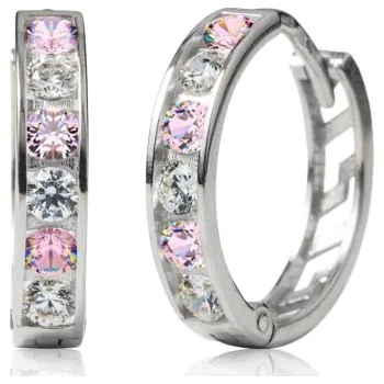 Náušnice Couple, Kruhové náušnice Elaxi, bílé zlato s&nbsp;růžovými zirkony, 585-66-3-0380.1B00.0.14.108.61