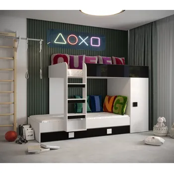 Obývací stěna Dětský pokoj Toledo 2A Barva korpusu: Bílá, Dveře: Černé