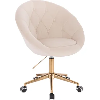 Otočné křeslo Cube velur na zlaté podstavě s kolečky - krémová