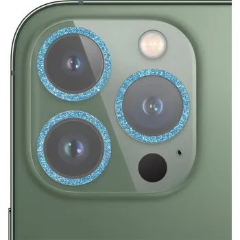 Tvrzené sklo se třpytivými rámečky k ochraně čoček fotoaparátu pro iPhone 13 Pro / 13 Pro Max - modré