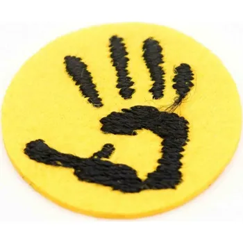 Nášivka Nažehlovací záplata - obtisk ruky - žlutá - průměr 2,7 cm