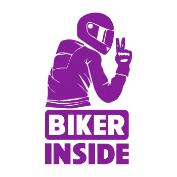 Polep vozidla SAMOLEPKA Biker inside 003 pravá motorkář (14 - fialová) NA AUTO, NÁLEPKA, FÓLIE, POLEP, TUNING, VLASTNÍ TEXT, TISK, AUTOSAMOLEPKY.cz, POLEPY, OBRÁZEK, LOGO, SAMOLEPKY