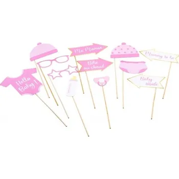 Party dekorace CHAKS Hello Baby - Fotorekvizity do fotokoutku růžové 11 ks