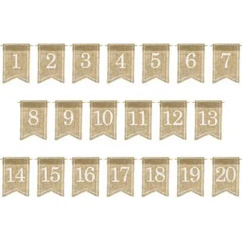 Svatební dekorace PartyDeco Jutové vlaječky s čísly na stůl 20ks