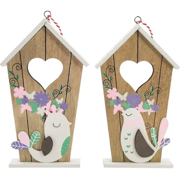 Velikonoční dekorace Budka s ptáčkem dřevěná 17,5 cm k zavěšení/postavení