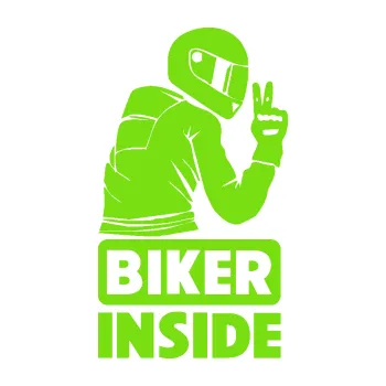 Polep vozidla SAMOLEPKA Biker inside 003 pravá motorkář (04 - zelená kawasaki) NA AUTO, NÁLEPKA, FÓLIE, POLEP, TUNING, VLASTNÍ TEXT, TISK, AUTOSAMOLEPKY.cz, POLEPY, OBRÁZEK, LOGO, SAMOLEPKY