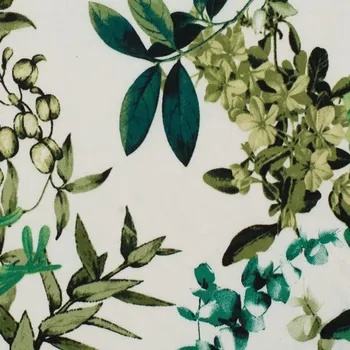 Bavlněný satén, zelené větvičky, š.140