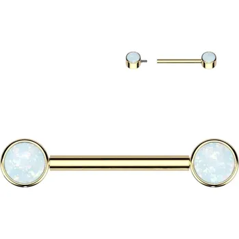 Piercing Atreya Titanová činka do bradavky s opálovými kamínky Joanne Barva: Zlatá / Opálově bílá, Velikost koncovky: 5 mm, Délka / Průměr: 14 mm
