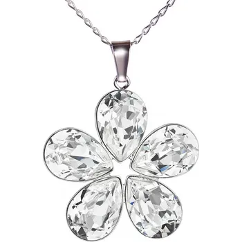 Náhrdelník Swarovski Elements Flower, Pear - Stříbrný náhrdelník (přívěsek + řetízek) bílá kytička (slzička, kapka) 54037.1 Crystal (bílá, čirá, křišťálová)