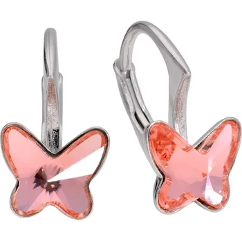 Náušnice Swarovski Elements Butterfly 8mm - Dětské stříbrné náušnice visací oranžovo-růžový motýl, motýlci 51048.3 Rose Peach (oranžová, růžová, lososová)