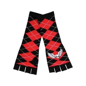 Rukavice Rukavice bezprsté dlouhé kárované s lebkou